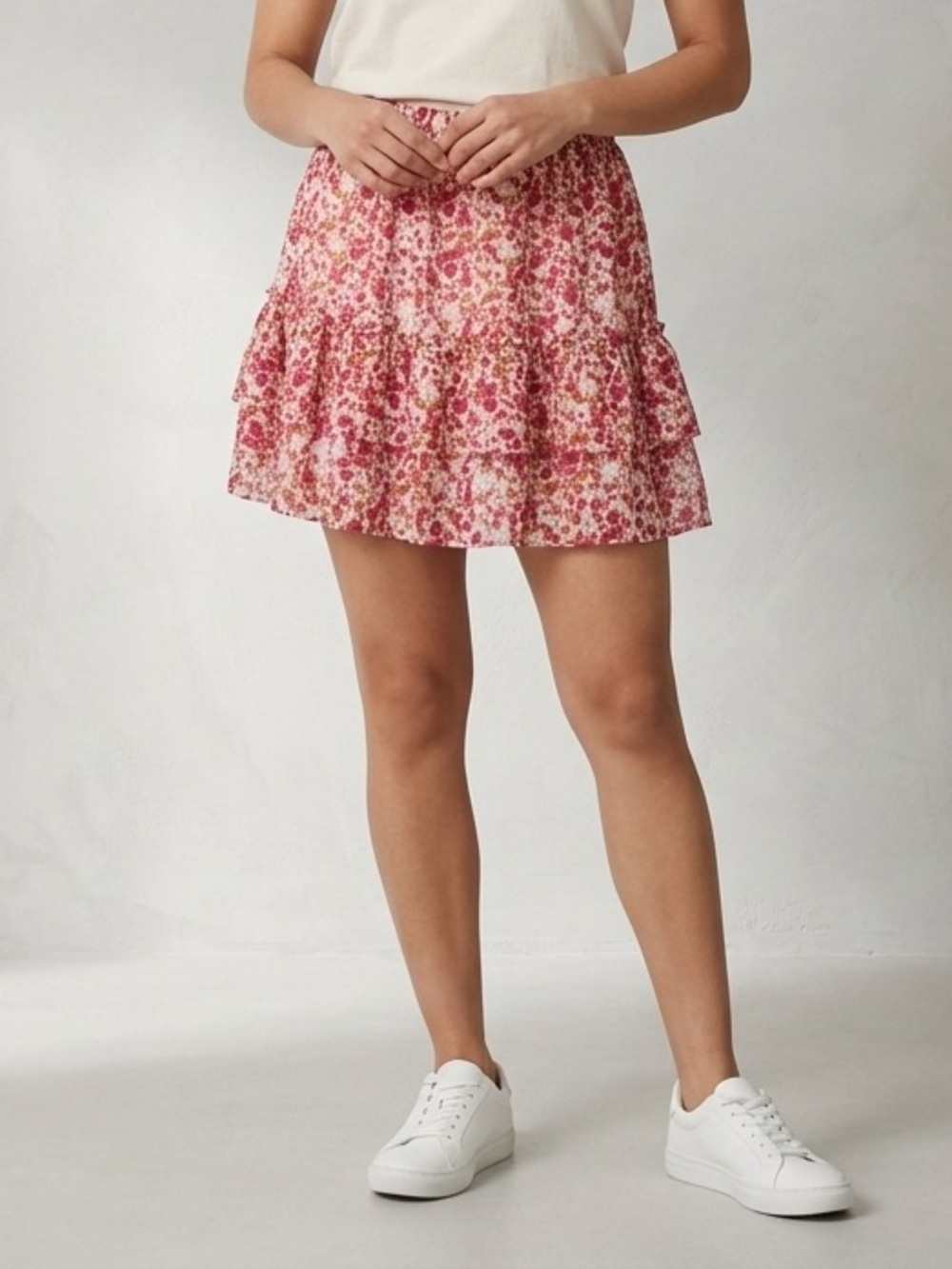 J. Crew Pink Floral Tiered Mini Skirt size L